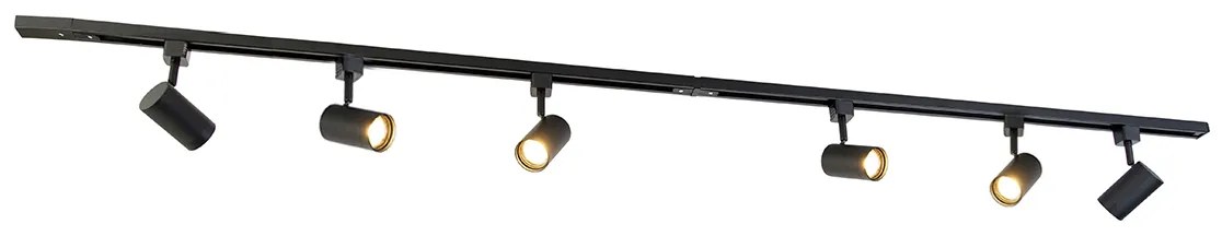 Moderný koľajnicový systém s 6 čiernymi bodovými svetlami 1-fázový 200 cm - Iconic Jeana