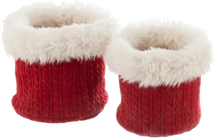 Sada 2 bielo-červených chlpatých obalov na kvetináče Plush pots - Ø 27 * 25 cm