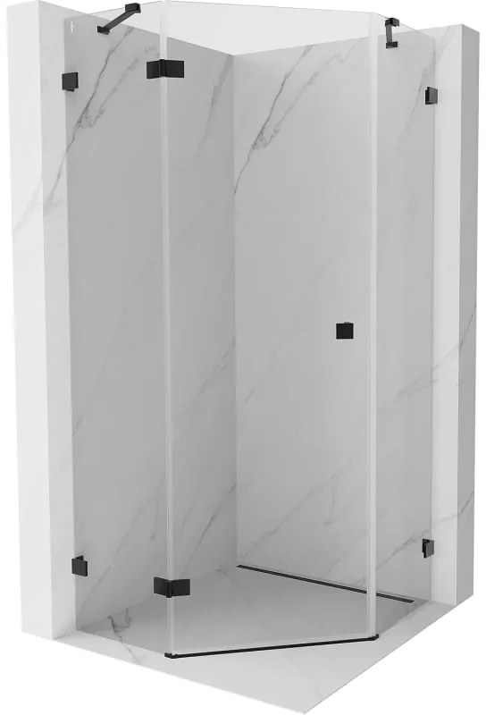 Mexen Lunar, päťuholníkový sprchový kút s ľavým sklonom 80 x 80 cm, 8mm číre sklo, čierny profil, 831-080L-080P-70-00-L