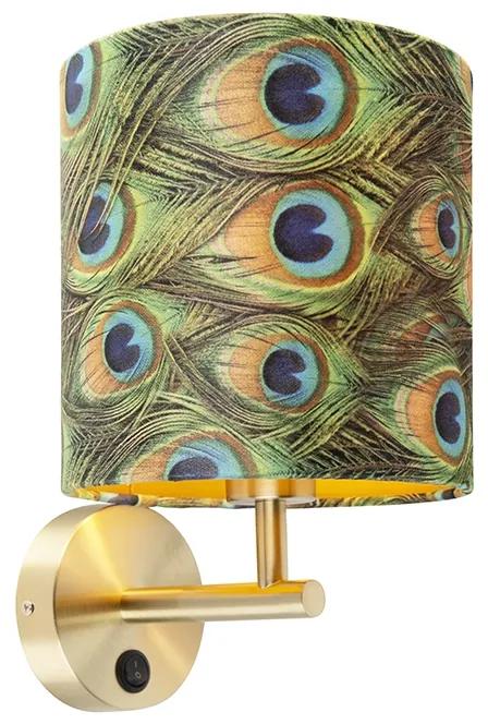 Vintage nástenná lampa zlatá s tienidlom z velúru 20/20/20 Peacock - Combi