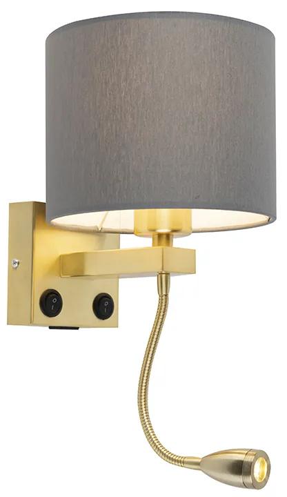 Art Deco nástenná lampa zlatá s USB a sivým tienidlom - Brescia