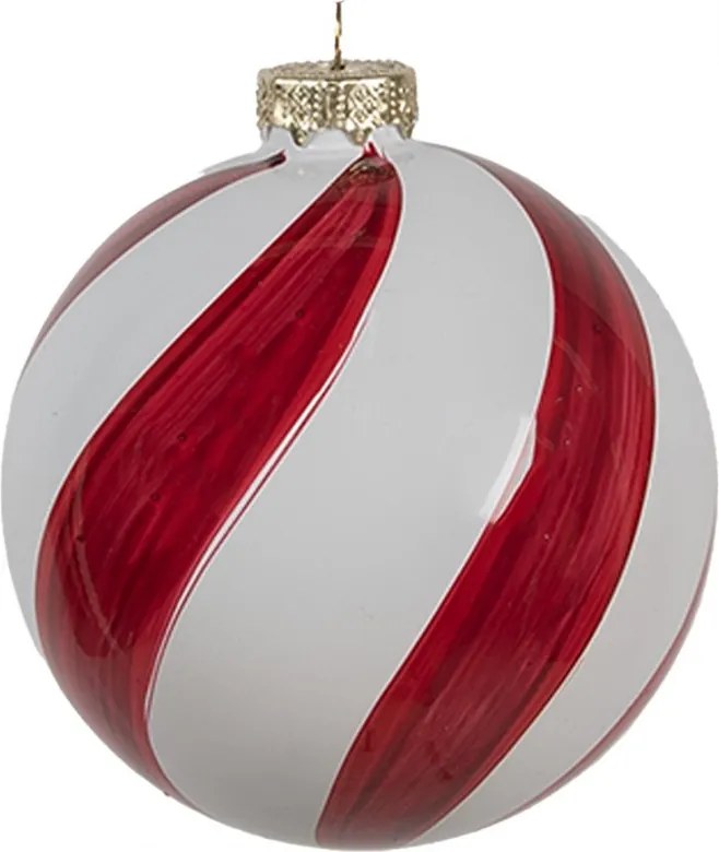 Červenobiela sklenená vianočná ozdoba gule M - Ø 8*8 cm