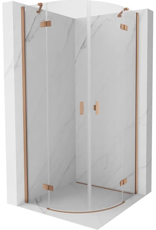 Mexen Mist, polkruhový výklopný sprchový kút 80 x 80 cm, číre sklo, medený matný profil, 8A33-080-080-65-00