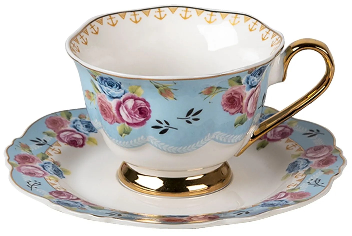 Porcelánová šálka s podšálkou Blue Garden II - 12*9*7 / Ø 15*2 cm / 160 ml