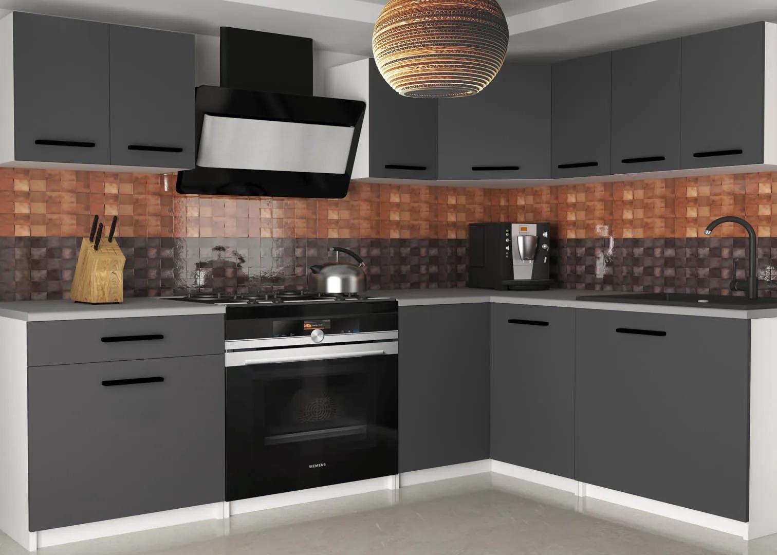 Kuchynská linka Belini 300 cm šedý mat s pracovnou doskou Armin2 TOR ARMIN2/3/WT/SR/0/B1