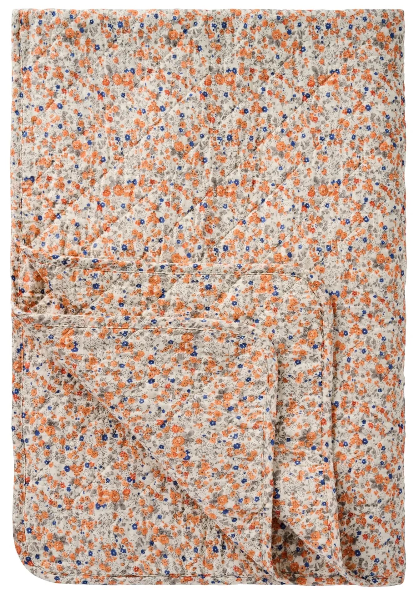 Ib Laursen Prešívaný prehoz Orange/Blue Flowers 130 × 180 cm