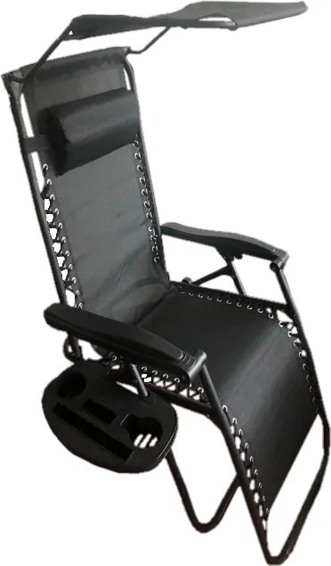 Garden Line SKLADACIA ZÁHRADNÁ STOLIČKA S OPIERKOU NA NOHY, VRECKOM, STRECHOU A OPIERKOU NA HLAVU, ČIERNA *9962