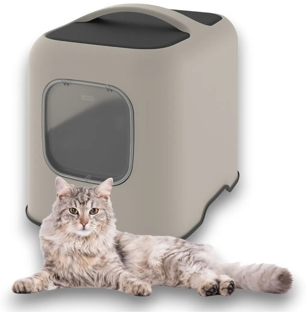 Rotho 2. akosť - Mačacia toaleta, krytý záchod pre mačky s lopatkou CAT XL - béžová