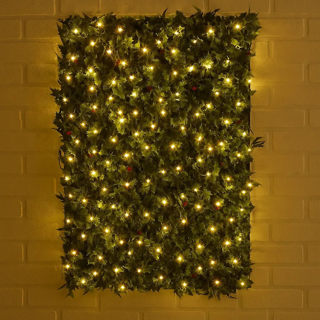 Umelý živý plot/zástena z umelých cesmínových listov s osvetlením BestBerg / 2 x 1 m / 100 LED