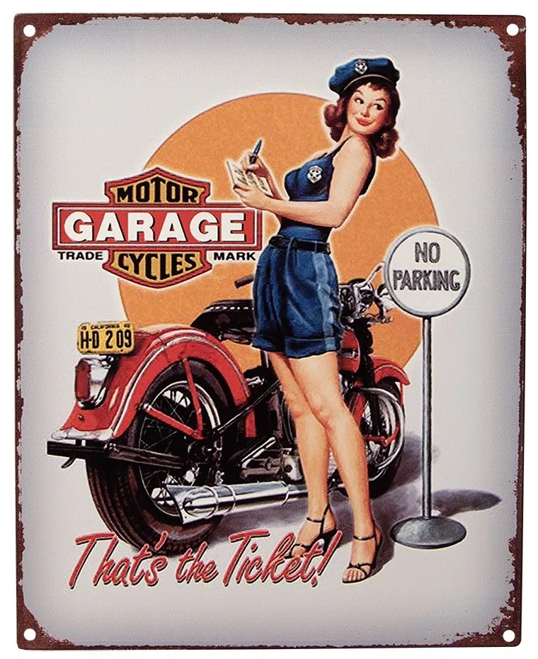 Svetlosivá antik nástenná kovová ceduľa Motor Garage Cycles - 20*1*25 cm