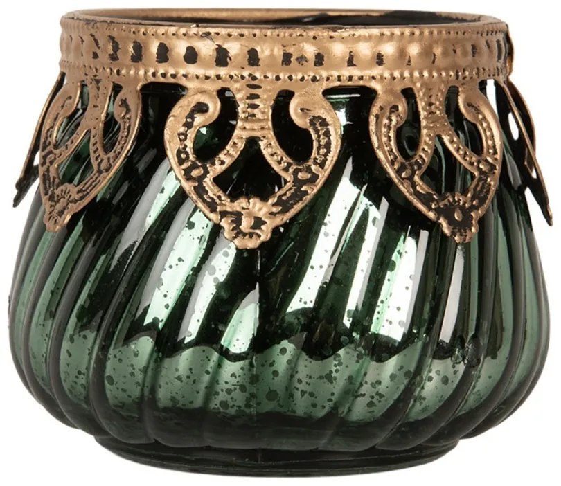 Zelený sklenený svietnik na čajovú sviečku - Ø 8*7 cm