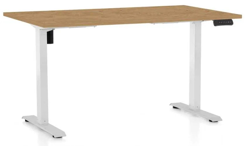 Výškovo nastaviteľný stôl OfficeTech B, 120 x 80 cm, biela podnož, dub kamenný