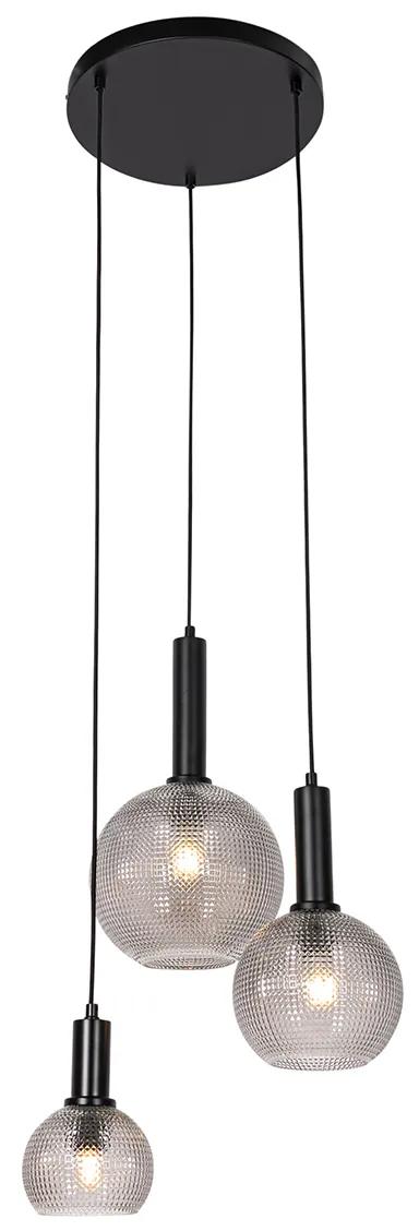 Dizajnové závesné svietidlo čierne s dymovým sklom 3-Lights - Chico