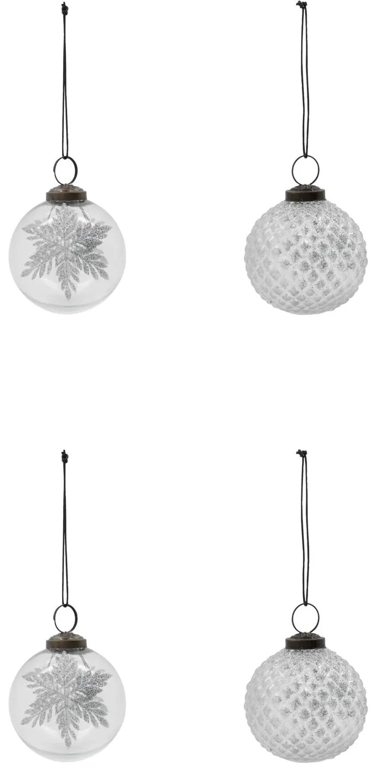 House Doctor Vianočná ozdoba Snowi Clear Silver – set 4 ks