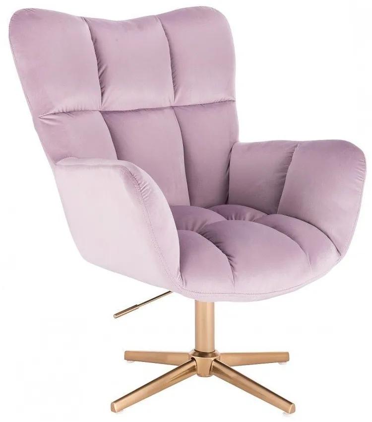 LuxuryForm DESIGN Kreslo AURORA VELUR na zlatom kríži - levanduľa