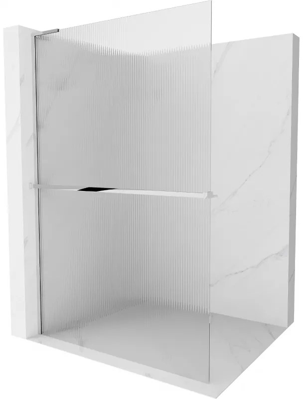 Mexen Kioto+ L, sprchová zástena Walk-In s poličkou a vešiakom 70 x 200 cm, 8mm sklo s rebrovým vzorom, chrómový profil, 800-070-123-01-09
