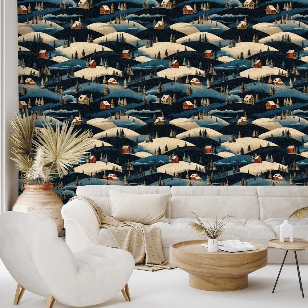 Tapeta zimná dedina v horách