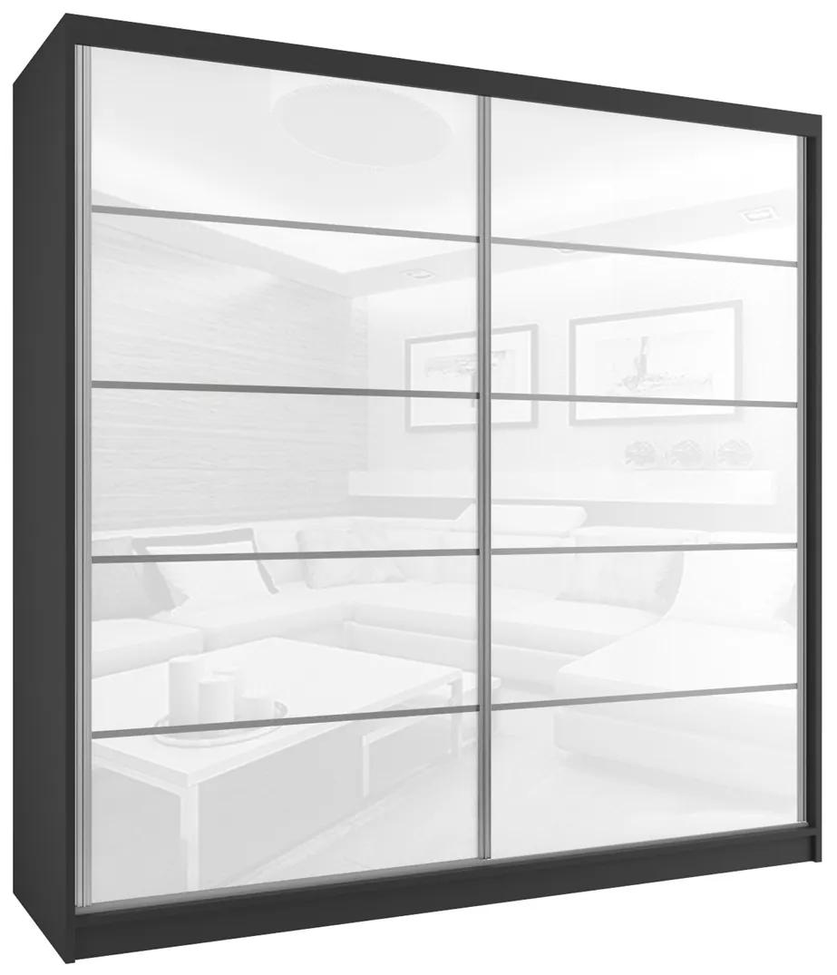 Šatníková skriňa 200 cm Belini čierny mat / biely lesk s posuvnými dverami a zrkadlom BH SZP1/2/B/WI/5W/HI