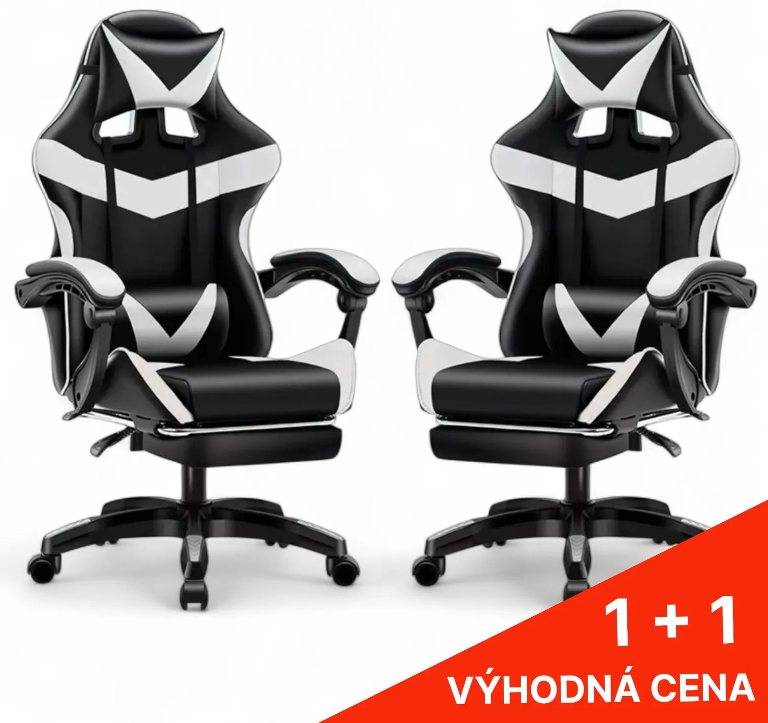 Kancelárska herná stolička s nastaviteľnou opierkou nôh - čierno - biela 1 + 1