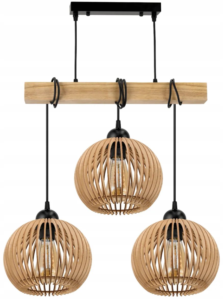 BERGE Závesné stropné svietidlo LED drevený trám 3xE27 Luster Hustá guľa LUCA