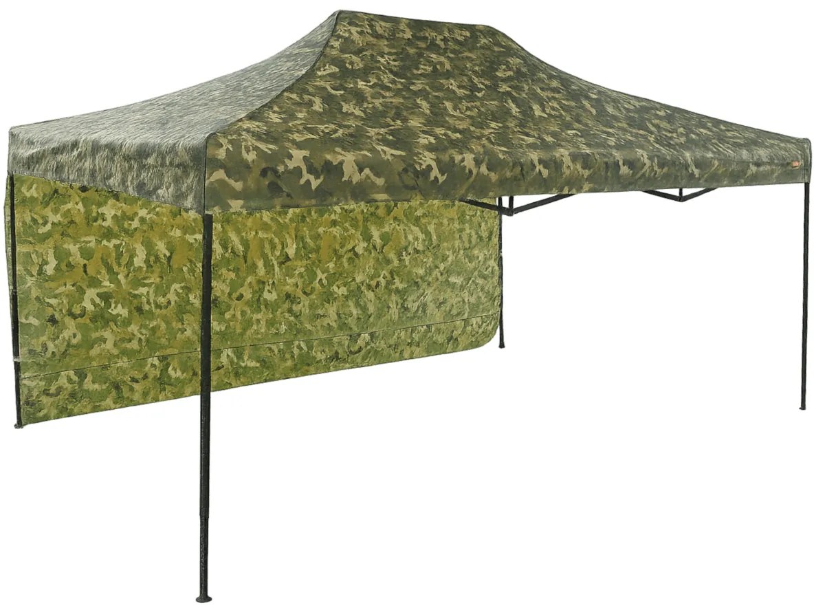 Rýchlorozkladací nožnicový stan 3x4,5m – hliníkový, 1 bočná plachta, Maskáčová