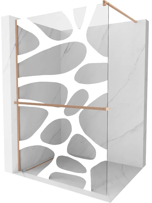 Mexen Kioto+, sprchová zástena Walk-In s poličkou a vešiakom 70 x 200 cm, 8mm číre sklo biely vzor, medený matný profil, 800-070-121-65-97