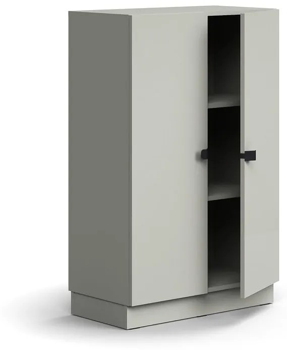 Skriňa QBUS, 2 police, so soklom, s madlom, 1252x800x420 mm, svetlošedá