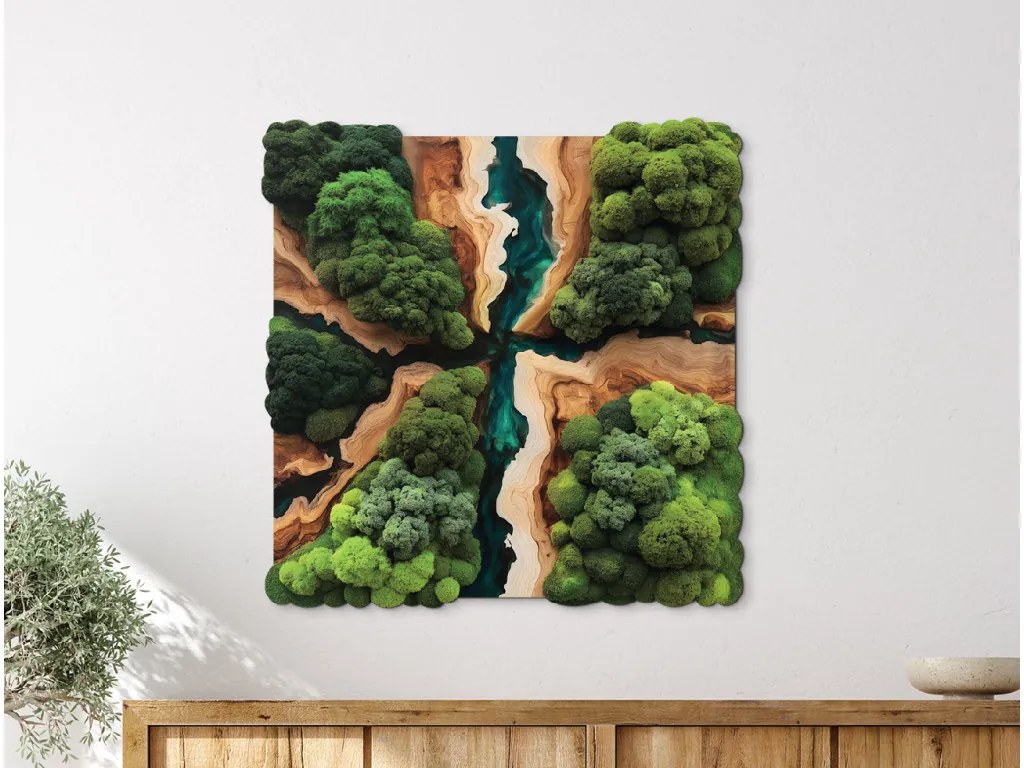 drevko | Machový obraz Smaragdový tok (UV tlač) 45 x 44 cm