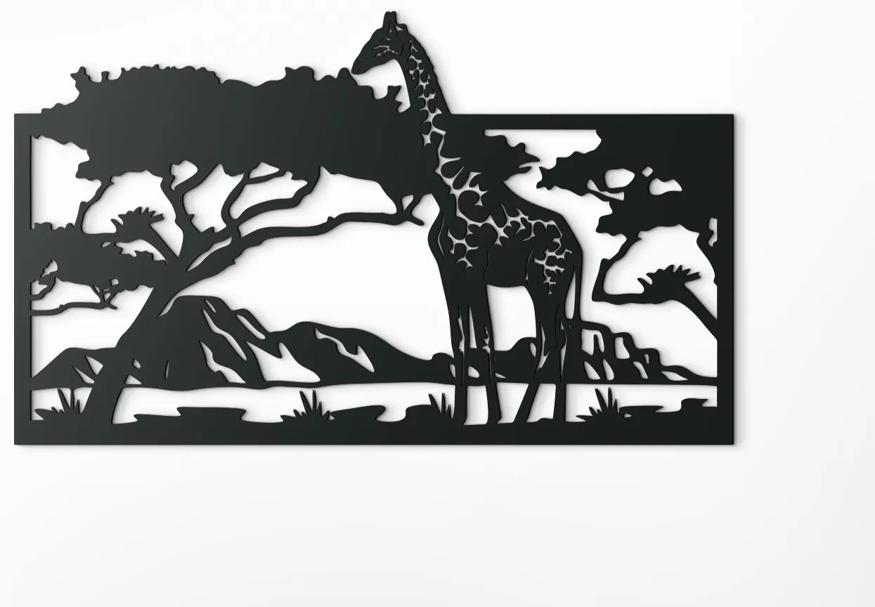drevko Drevený obraz na stenu Žirafa v savane Rozmer obrazu: 27 x 44,5 cm, Farba dekorácie: Čierna