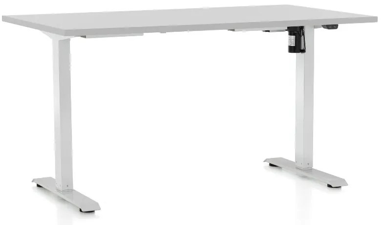 Výškovo nastaviteľný stôl OfficeTech A, 120 x 80 cm, biela podnož, svetlo sivá