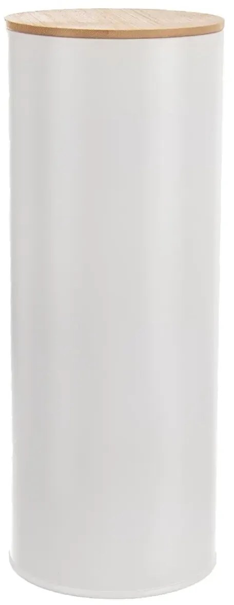 Dóza na potraviny, plechová, biela, s bambusovým viečkom - 2,7 l