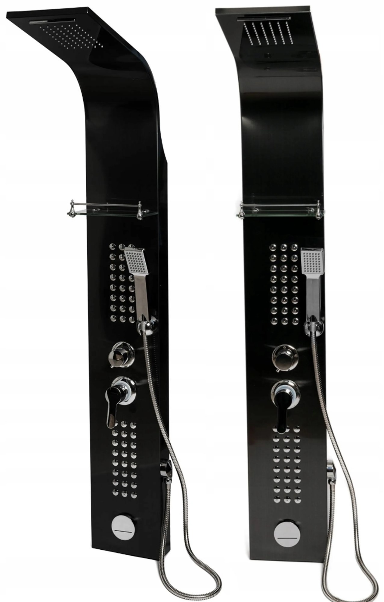 Sprchový rohový panel PIOGGIA 5v1 - s výtokom do vane a policou - čierny matný