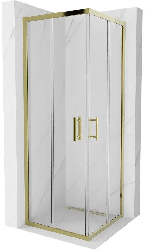 Mexen Rio, štvorcový sprchovací kút s posuvnými dverami 70(dvere) x 70(dvere) x 190 cm, 6mm číre sklo, zlatý profil, 860-070-070-50-00