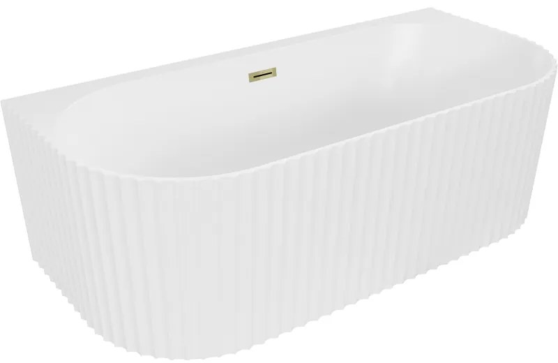 Mexen Sella, voľne stojaca vaňa ku stene, drážkovaná, 170 x 80 cm, biela matná, zlatý lesklý prepad, 52711708001-50