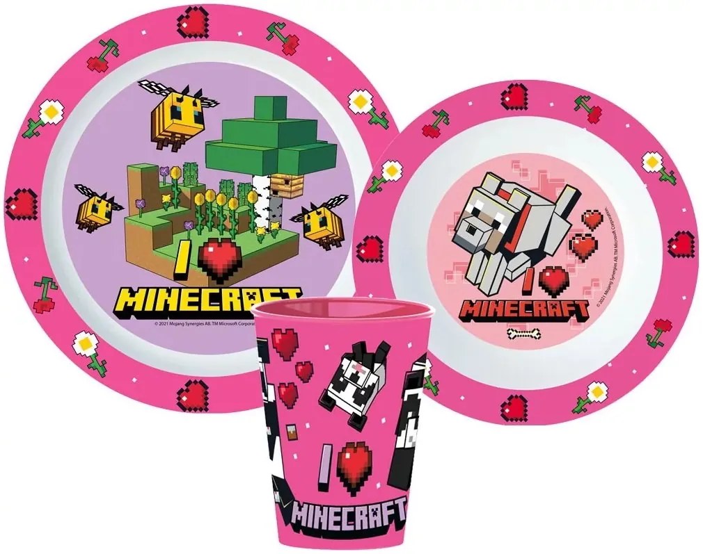 Sada plastového riadu Minecraft s kelímkom - pre dievčatá
