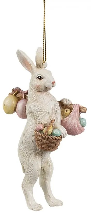 Béžová závesná dekorácia králiček nesúci vajíčka - 7*4*13 cm