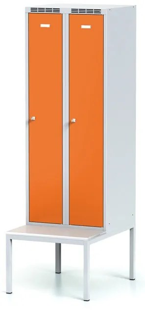 Alfa 3 Šatníková skrinka S6 s lavičkou, 2-dverová, 1875 x 600 x 500/800 mm, cylindrický zámok, oranžové dvere