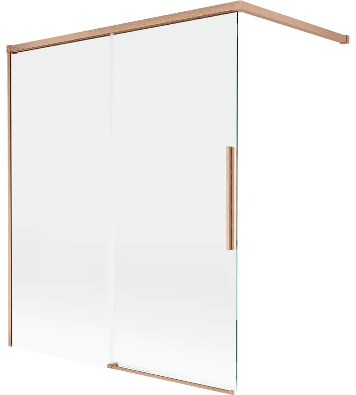 Mexen Rox, 2-krídlová posuvná vaňová zástena 140 x 150 cm, 8mm číre sklo, medený matný profil, 8C9-140-003-65-00