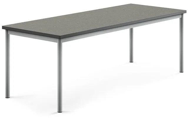 Stôl SONITUS, 1800x700x600 mm, linoleum - tmavošedá, strieborná