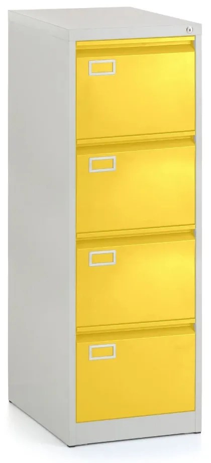 Kovová kartotéka A4 - 4 zásuvky, 45,5 x 62 x 132 cm, cylindrický zámok, žltá - ral 1023