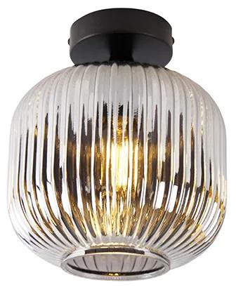 Stropné svietidlo v štýle art deco čierne s dymovým sklom - Karel