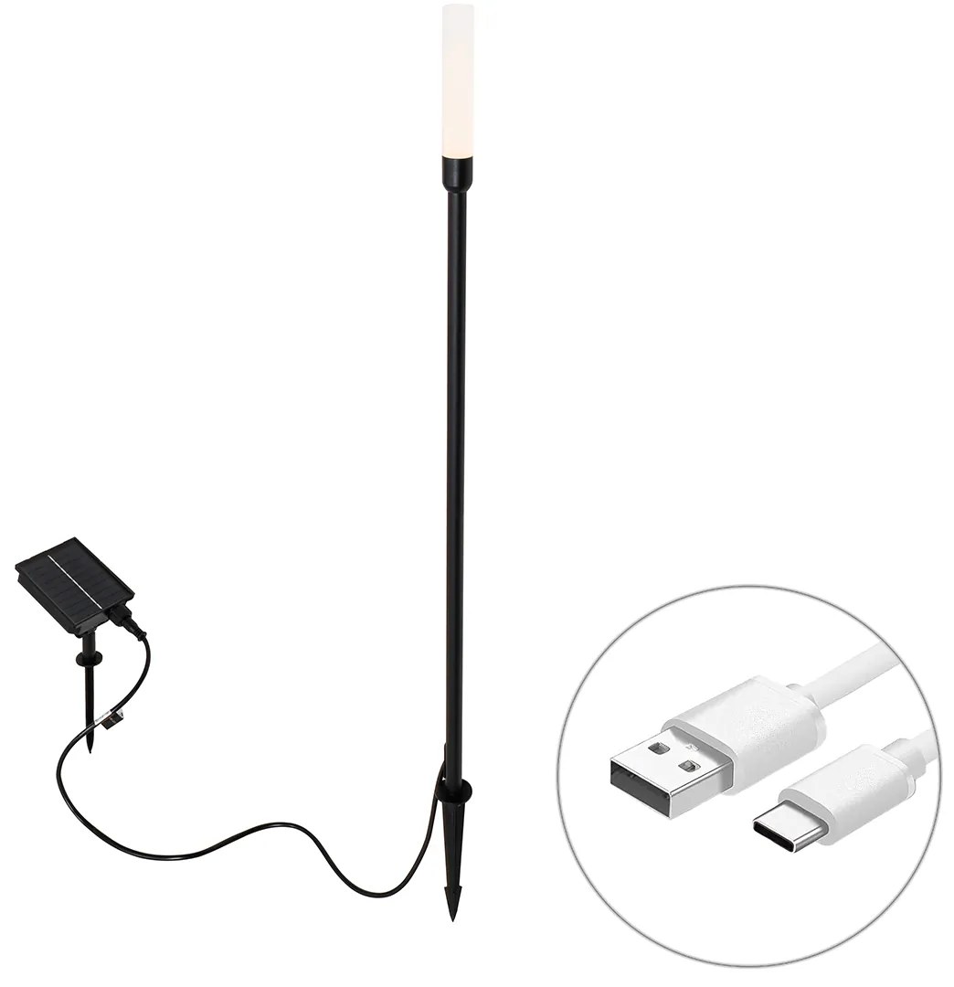 Vonkajšia stojaca lampa čierna vrátane nabíjateľného LED a solárneho - Barry