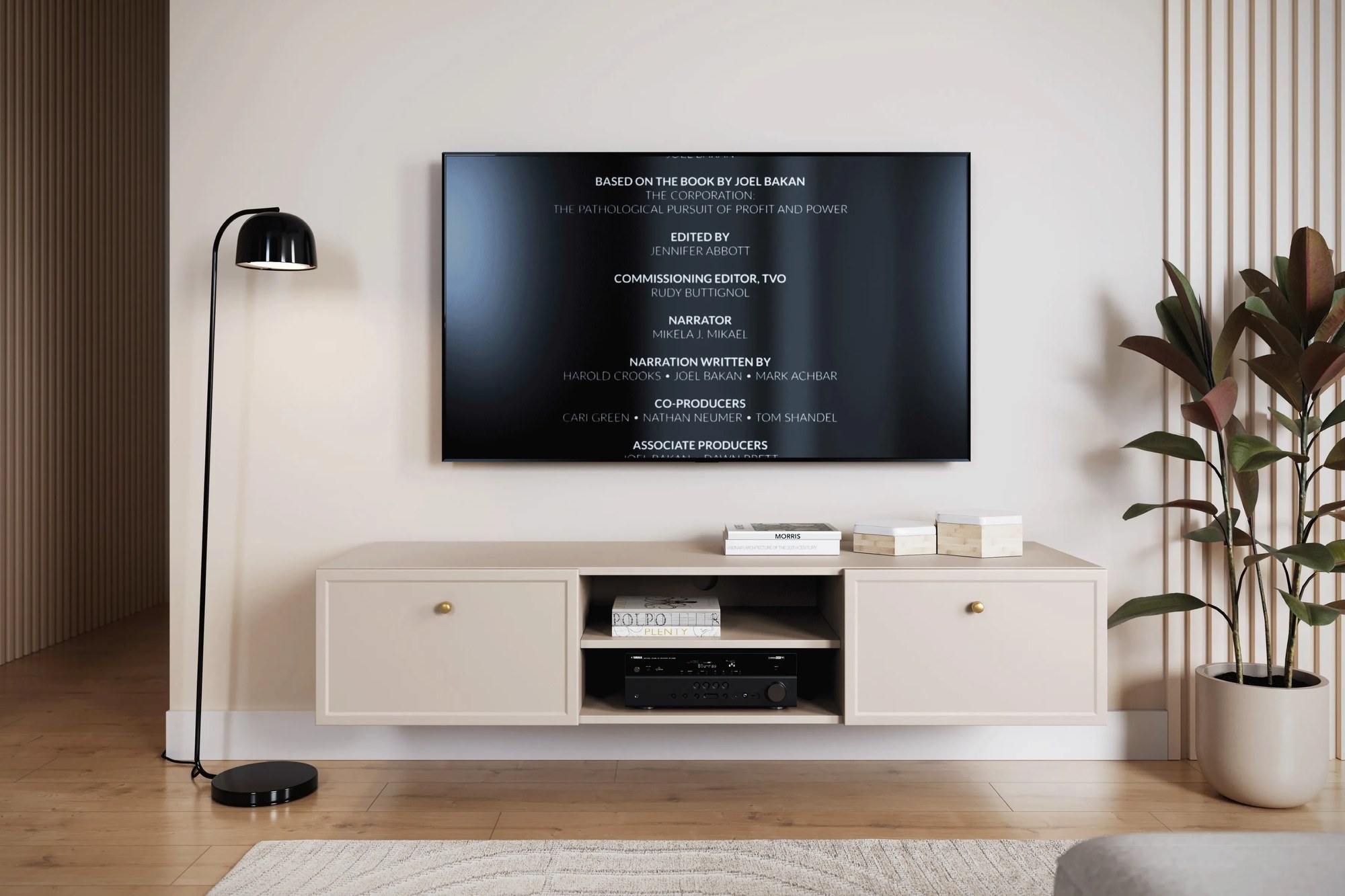 Závesný TV stolík Lorini 150 cm – kašmírová / zlaté úchytky G