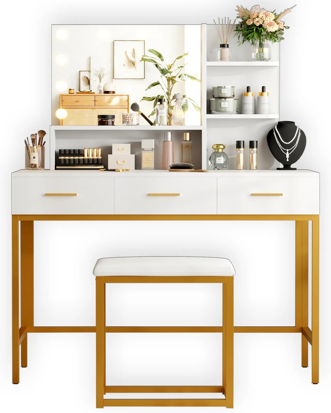 Toaletný stolík ELARA s LED osvetlením biely