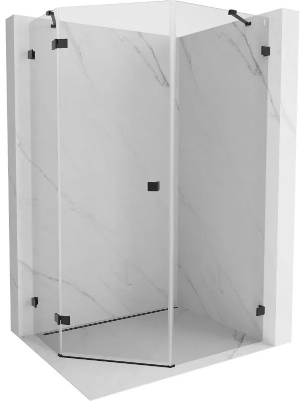 Mexen Lunar, päťuholníkový sprchový kút s ľavým sklonom 80 x 90 cm, 8mm číre sklo, čierny profil, 831-080L-090P-70-00-L