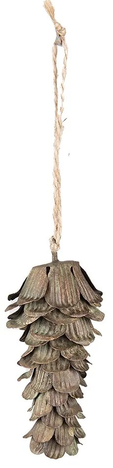 Medeno-zelená antik kovová závesná dekorácia šiška - 5*5*12 cm