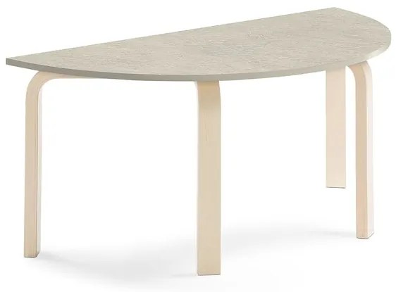 Stôl ELTON, polkruh, 1200x600x530 mm, linoleum - šedá, breza