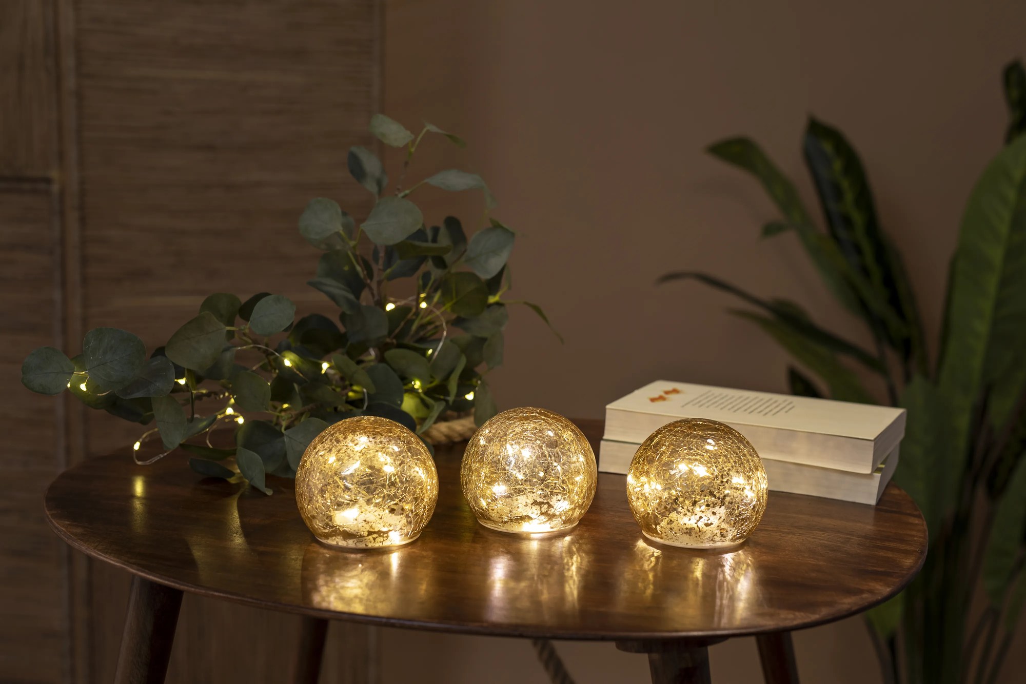 Vianočná stolová lampa zlatá 10 cm vrátane LED sady 3 - Lua
