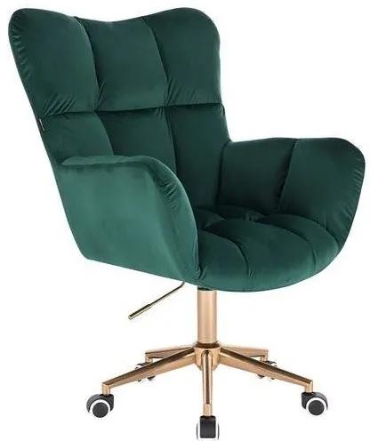 LuxuryForm DESIGN Kreslo AURORA VELUR na zlatej podstave s kolieskami - zelené