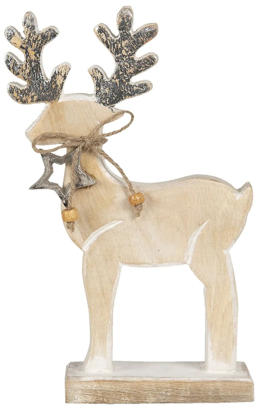 Vianočné drevená dekorácia Jeleň s hviezdičkou - 17 * 5 * 23 cm